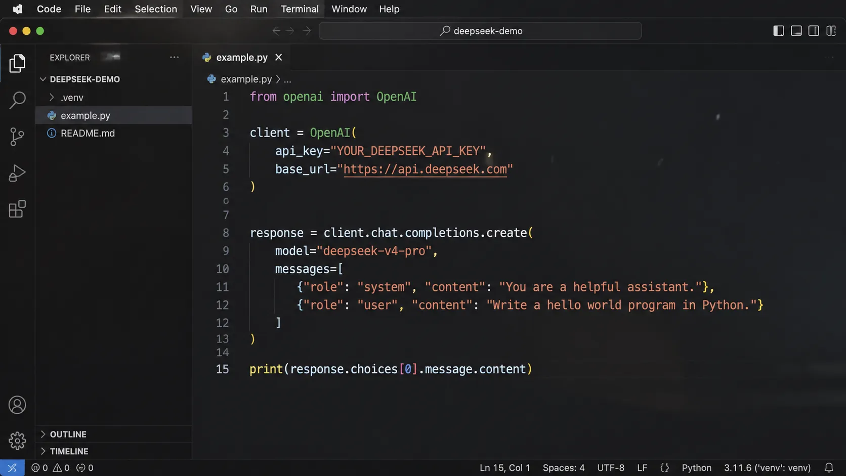DeepSeek code example