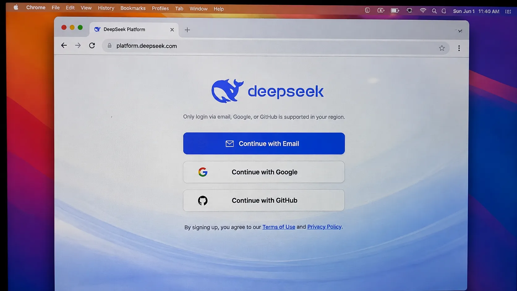 DeepSeek signup page